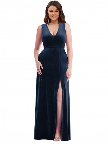 Stretch Velvet V-Neck Sleeveless Long Formal Plus Size Evening Gown / Prom Dress / Bridesmaid Dress Essex