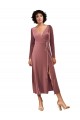 Stretch Velvet V-Neck Long Sleeves Midi Length Black Tie Prom Dress / Bridesmaid Dress Essex