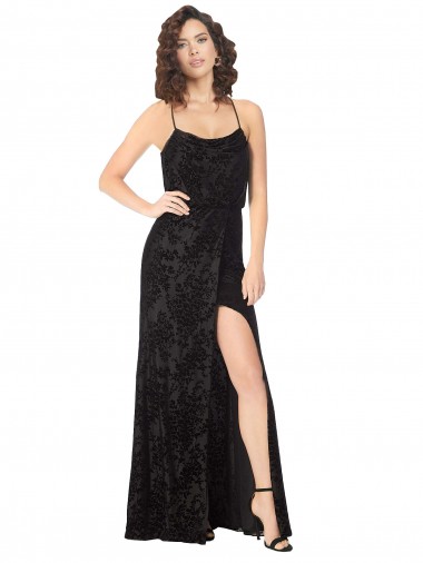 Floral Velvet & Stretch Velvet Spaghetti Straps Sleeveless Open Back Long Bridesmaid Dress Essex