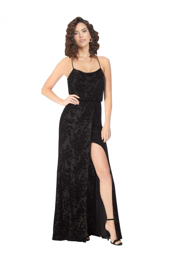 Floral Velvet & Stretch Velvet Spaghetti Straps Sleeveless Open Back Long Bridesmaid Dress Essex