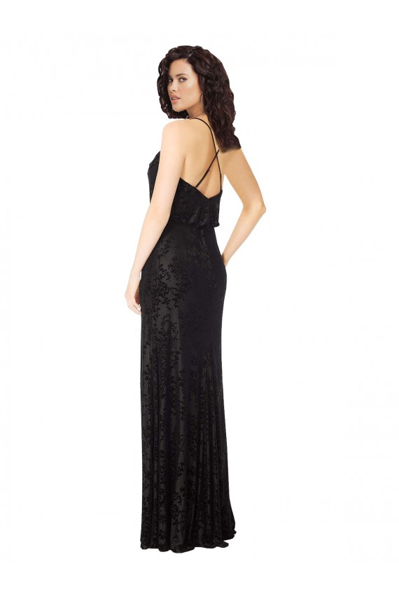 Floral Velvet & Stretch Velvet Spaghetti Straps Sleeveless Open Back Long Bridesmaid Dress Essex