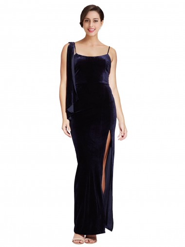 Stretch Velvet Spaghetti Straps Sleeveless Low Back Long Formal Evening Gown / Prom Dress / Bridesmaid Dress Essex