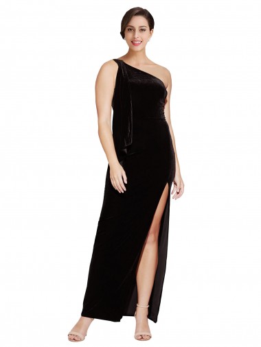 Stretch Velvet One Shoulder Sleeveless Black Long Formal Evening Gown / Prom Dress / Bridesmaid Dress Essex