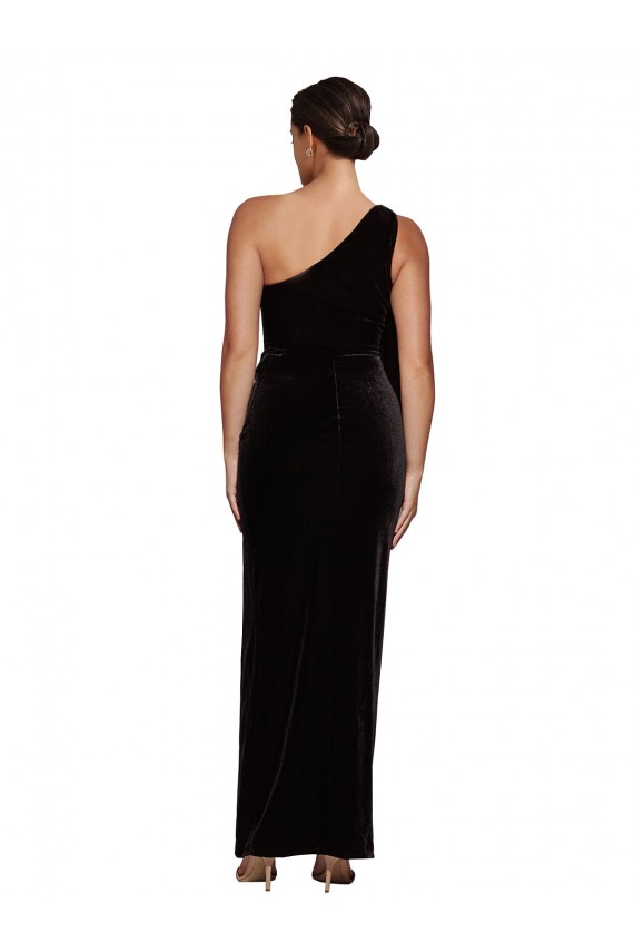 Stretch Velvet One Shoulder Sleeveless Black Long Formal Evening Gown / Prom Dress / Bridesmaid Dress Essex