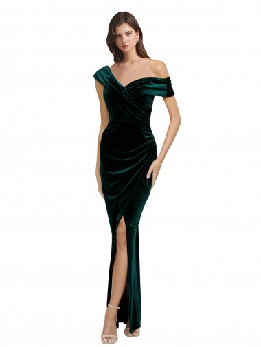Stretch Velvet Off the Shoulder Sleeveless Long High Low Evening Gown / Prom Dress / Bridesmaid Dress Essex