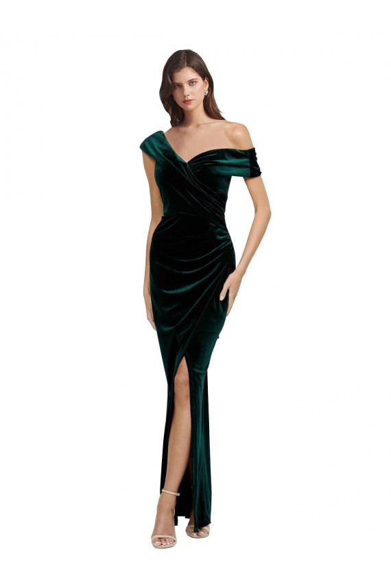 Stretch Velvet Off the Shoulder Sleeveless Long High Low Evening Gown / Prom Dress / Bridesmaid Dress Essex