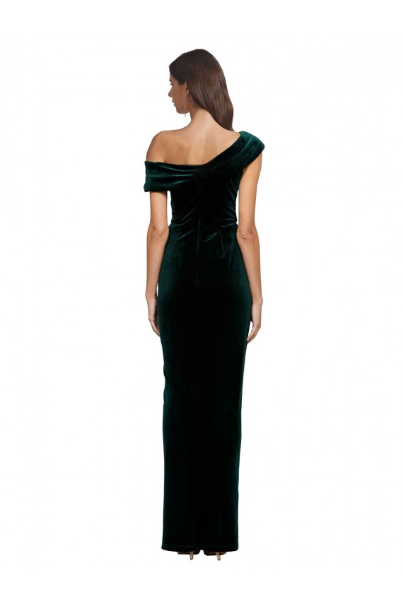 Stretch Velvet Off the Shoulder Sleeveless Long High Low Evening Gown / Prom Dress / Bridesmaid Dress Essex