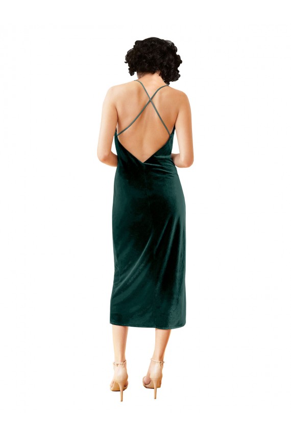 Stretch Velvet Spaghetti Straps Sleeveless Open Back Midi Length Formal Dress / Bridesmaid Dress Essex