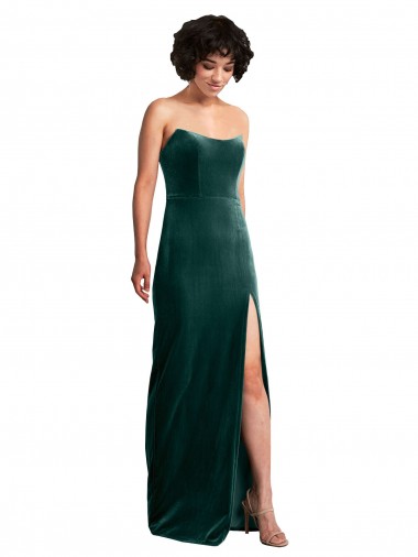 Stretch Velvet Strapless Sleeveless Low Back Long Black Tie Evening Gown / Prom Dress / Bridesmaid Dress Essex