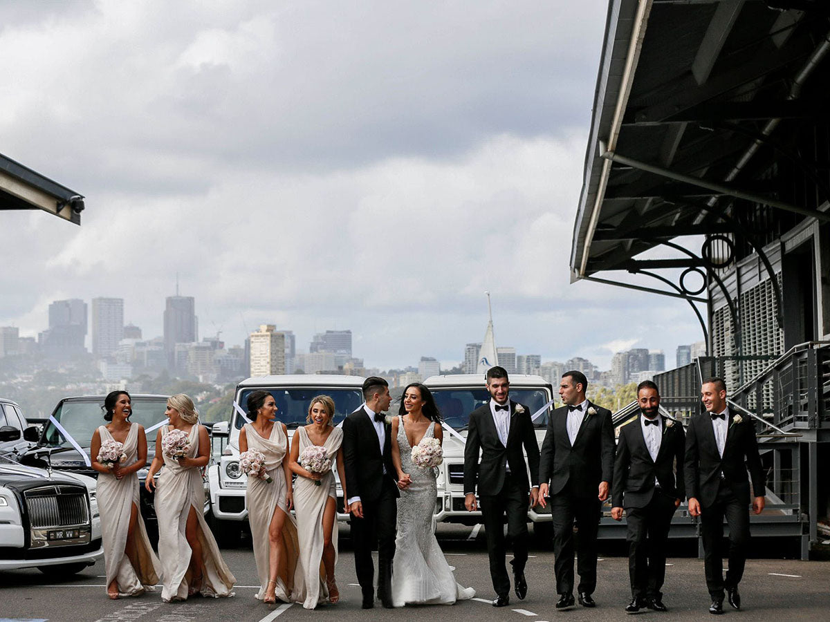 Full Length Luxe Chiffon Long Champagne bridesmaid dresses Essex with Sexy High Slit and Front Ruffles